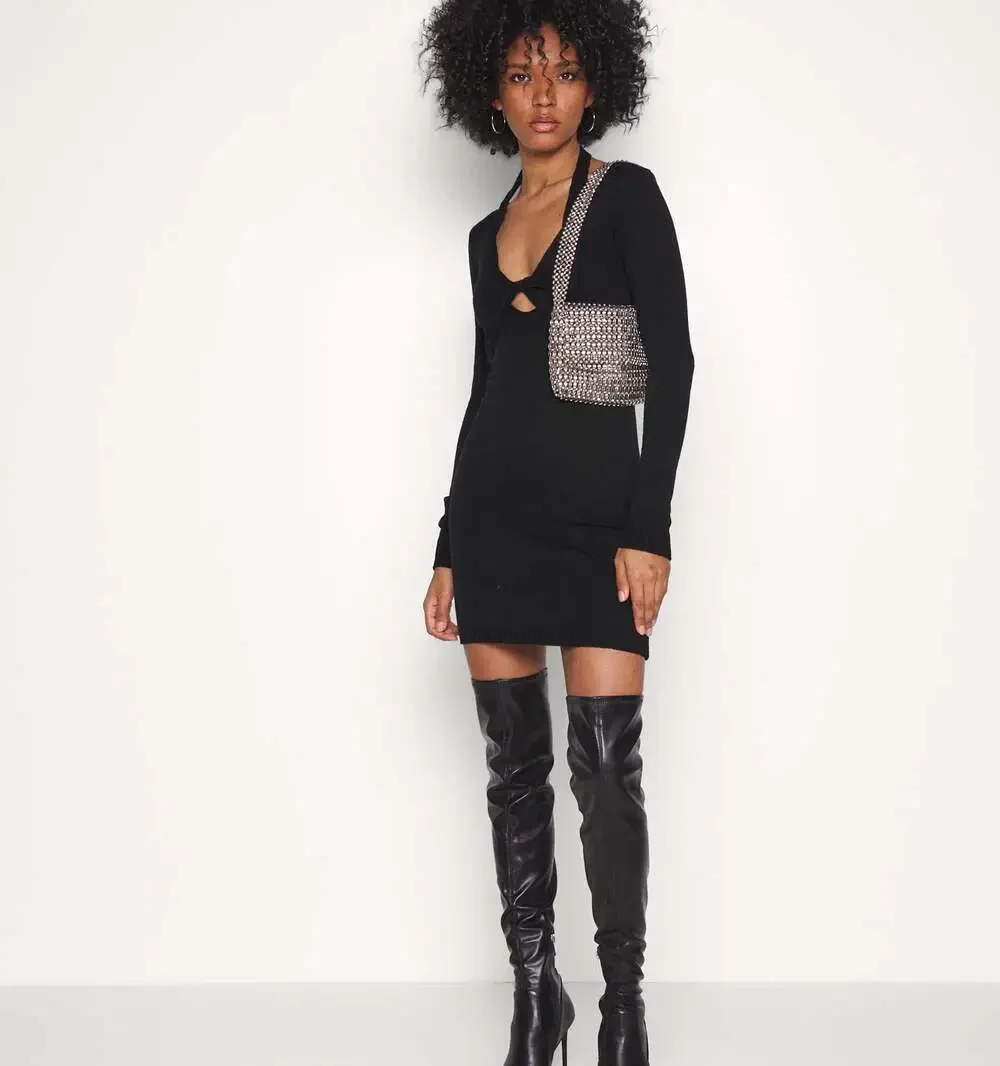 Steve Madden Dominique Black Micro Suede Thigh High Pointed Toe Stiletto Boots